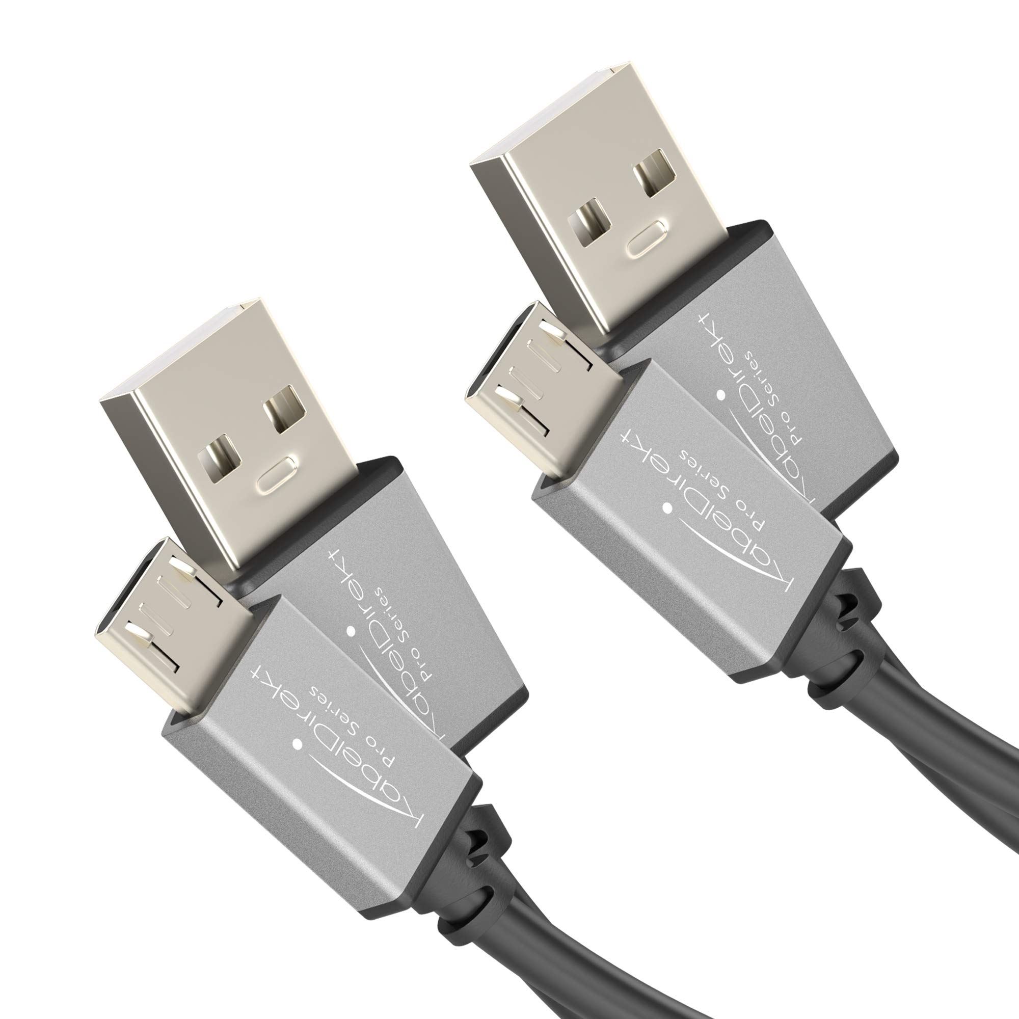 KabelDirekt – Micro USB 2.0 cable – 2x 1m – (high-speed data cable and charger cable, suitable for smartphones and tablets with a Micro USB port, black/space grey) – PRO Series
