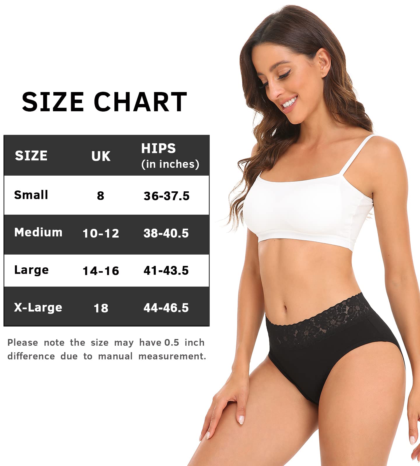 Wealurre Damen Unterhosen Baumwolle Slip Damen Unterwäsche Spitze Unterwäsche Frauen Höschen 5er Pack (6004 Black,M) 6