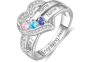 Custom Name Birthstone Rings for Women, 925 Sterling Silver Personalized Mothers Ring with 1-7 Birthstones, Promise Rings for