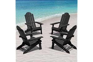 MXIMU Adirondack Chair Set of 4: Folding Adirondack Chair Fire Pit Chairs Plastic Outdoor Chairs for Lawn Backyard Deck Garden Camping - Black