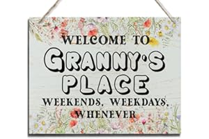 BQL Rustic Sign, Mother's Day Gift for Granny, Grandma's Gift, Mom's Gift, Hanging Printed Wood Wall Art Sign Decor, Welcome to Granny's Place Weekends, Weekdays, Whenever, Flower Sign Gift for Grandma
