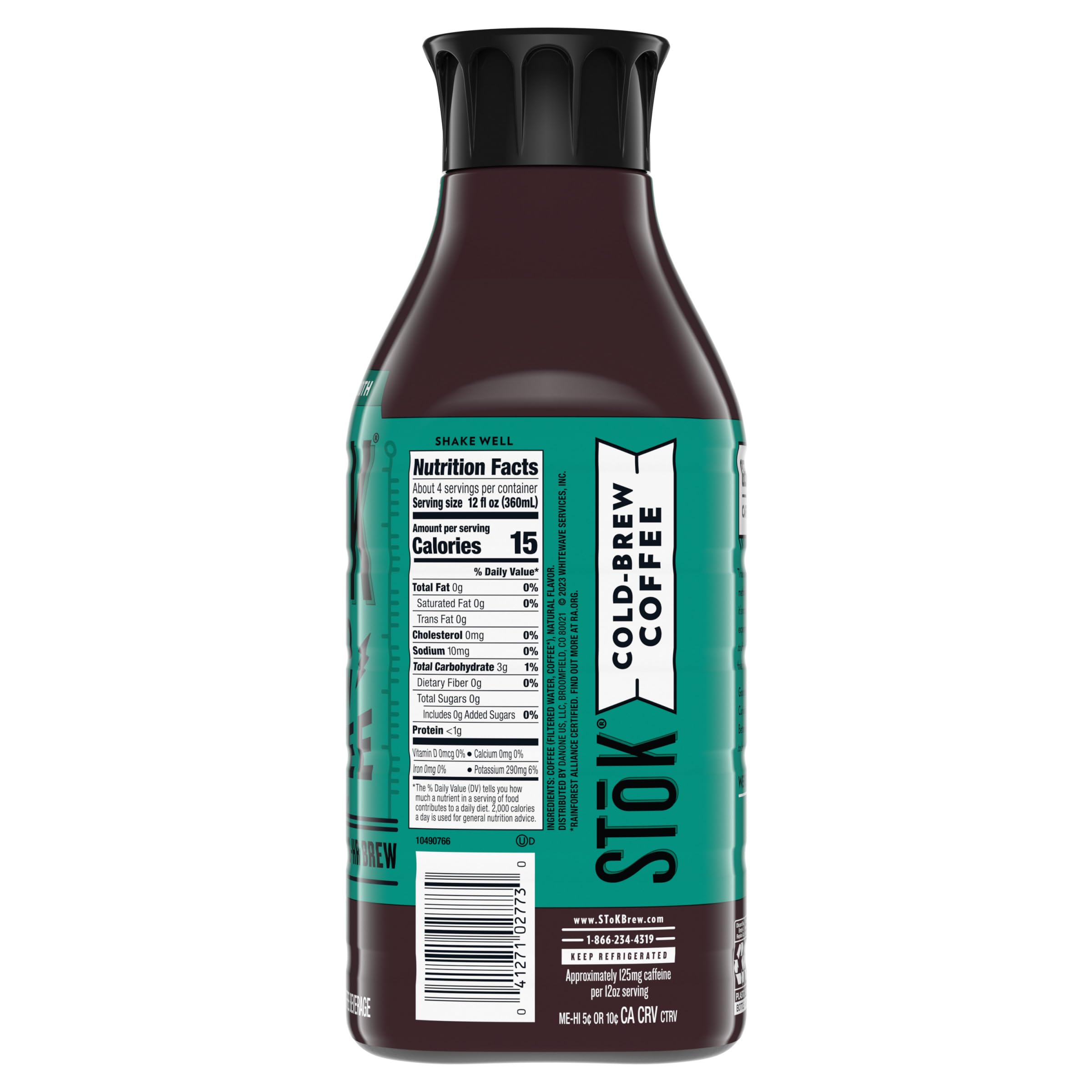 STOK Cold Brew Coffee, Arabica-Based Blend, Medium Roast Brewed Low and Slow, Unsweetened, Black Coffee, 48 FL OZ Bottle