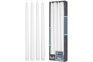 Hyoola Tall Taper Candles - 12 Inch White Unscented Dripless Taper Candles - 10 Hour Burn Time - 4 Pack