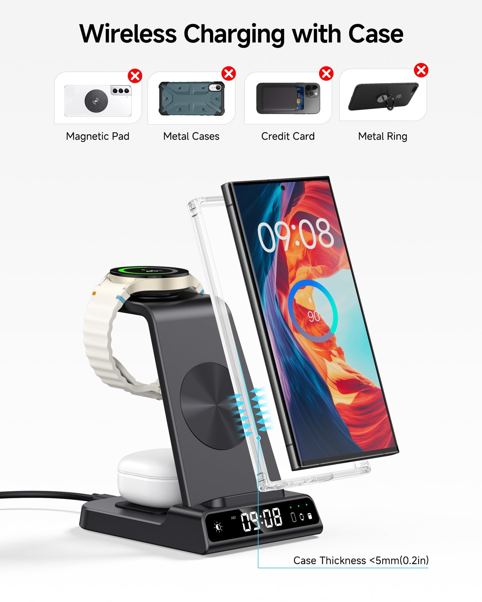 Wireless Charger for Samsung, 3 in 1 Wireless Charging Station for Samsung Galaxy S25 Ultra/S24 Ultra/S23/S22/Note 20/Z Flip 7/Fold 6, Charger for Samsung Galaxy Watch Ultra/8/7/6, Galaxy Buds 3/3 Pro