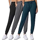 Real Essentials 3 Pack: Women's Ultra-Soft Lounge Joggers Sweatpants Athletic Yoga Pants with Pockets (Available in Plus)