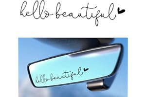 UZZH Hello Beautiful Car Rearview Mirror Stickers Decals, Car Window Stickers and Decals, Dresser Mirror Decor, Cute Car Decoration Accessories Rear View Mirror Decals for Women (Black)
