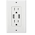 Globe Electric 78147 2-Outlet Child Safe Shock Guard Receptacle, 2 Fast Charging USB Ports, 3.1A Combined, AC Receptacle 15A 