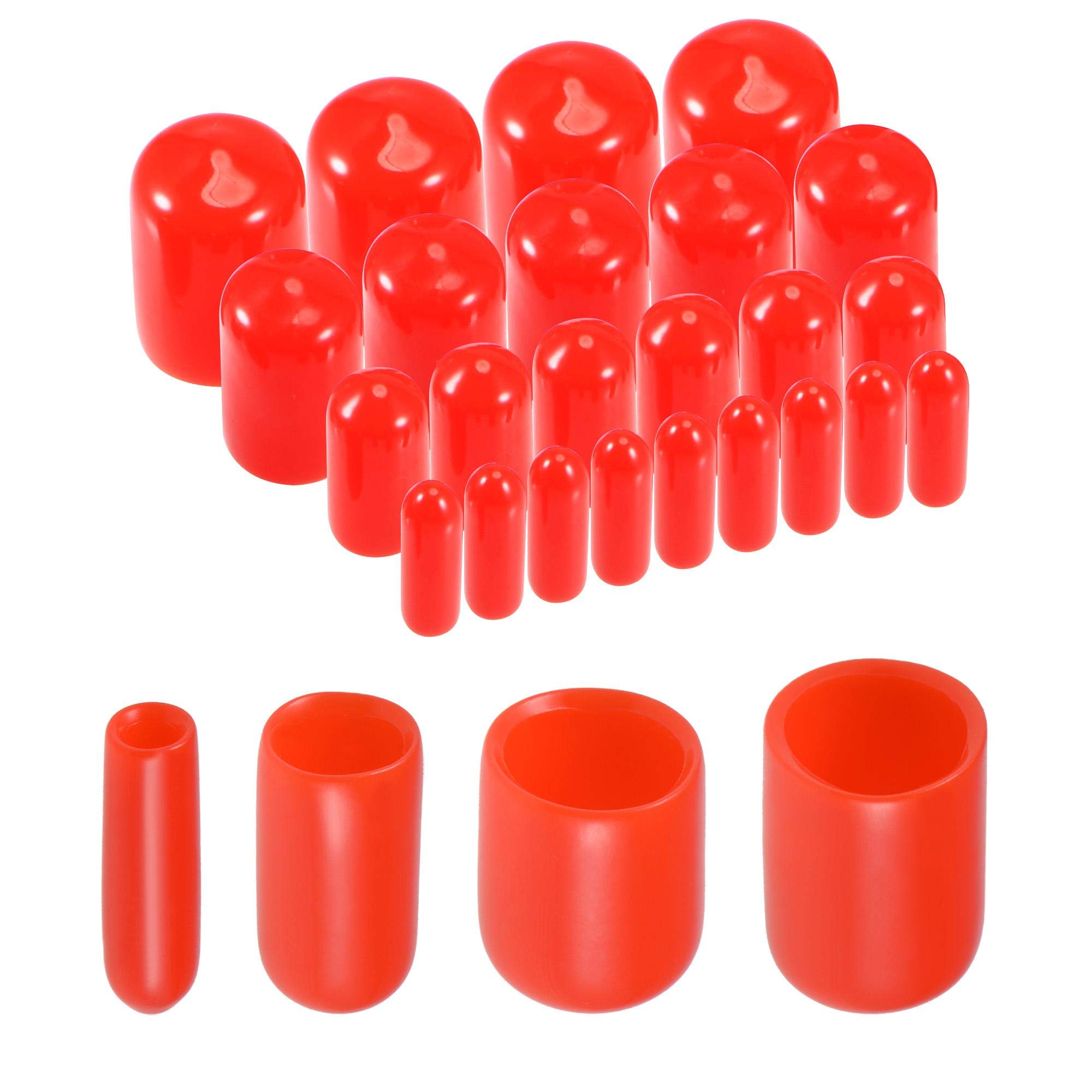sourcing map 80pcs Round Rubber End Caps 3mm 6mm 9mm 12mm Red Vinyl Cover Screw Thread Protectors Assortment Kit