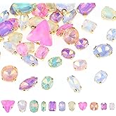 50 PCS Sew on Rhinestones Mixed Color Mixed Shapes Glass Rhinestones Sew on Crystal Gems Mental Flatback with Gold Claw for Jewelry Crafts Clothes DIY Craft Shoes Dress Jewelry Making