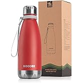 koodee Water Bottle 12 oz Stainless Steel Vacuum Insulated Flask Cola Shape Leak-Proof Metal Water Bottles for School (Canyon Red)