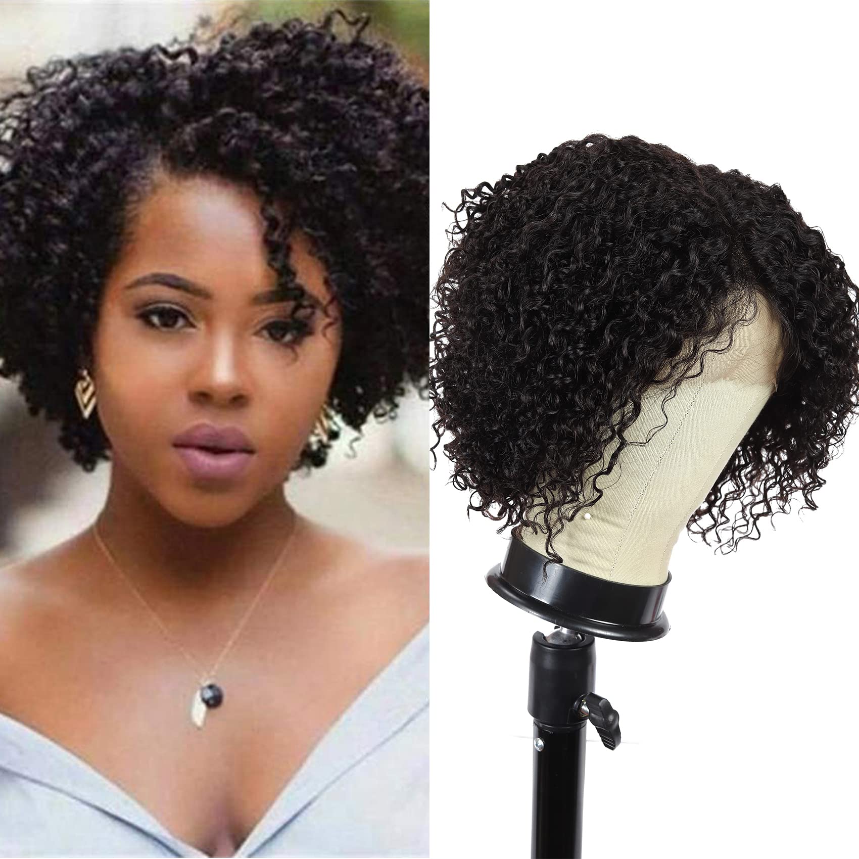Short Human Hair Wigs 12inch Lace Front Wig Kinky Curly Human Hair Wigs For Black Women 150% Density Unprocessed Brazilian Short Curly Wig