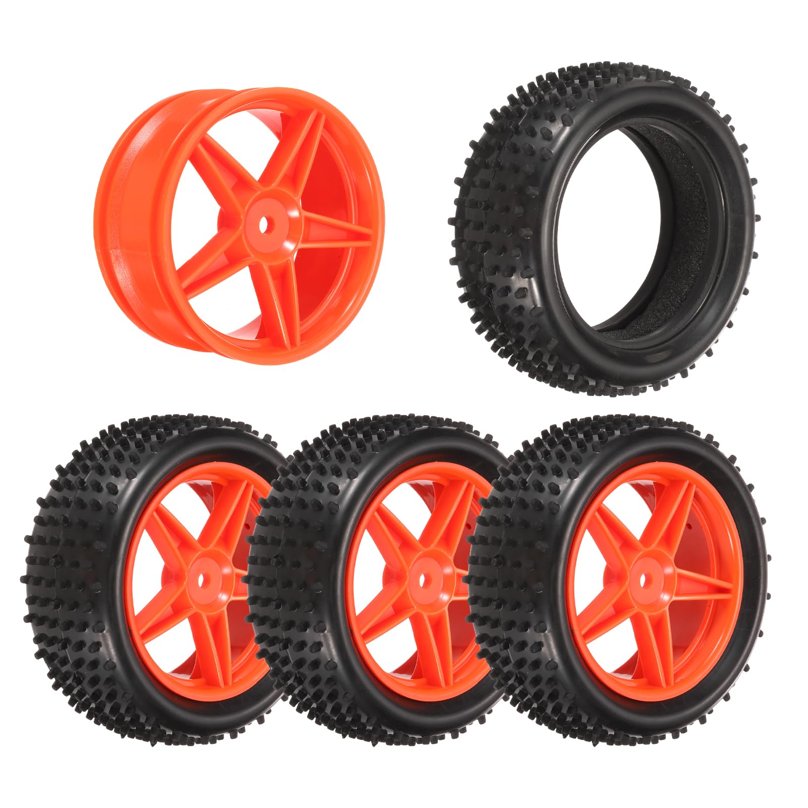sourcing map 4-Pair High-Grip RC Car Tire & Wheel Set for 1/10 Scale Off-Road Cars - Soft Rubber Tyres with 12mm Hubs, Black/Red — image 1