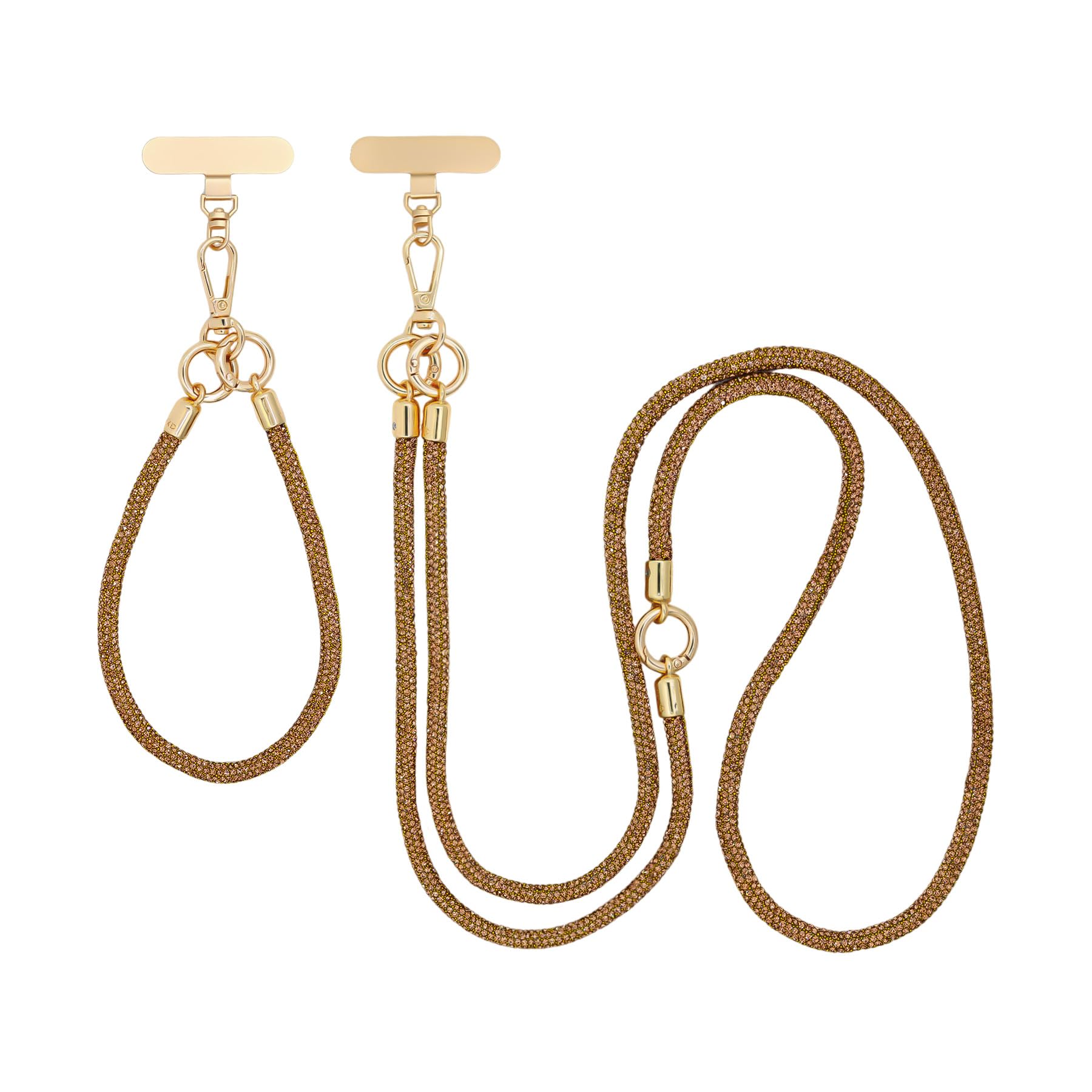 ABJFJE Crystal Phone Lanyard Crossbody & Wrist Strap Phone Strap Crossbody & Wrist Lanyard Anti Theft Phone Strap for Women (Brown)