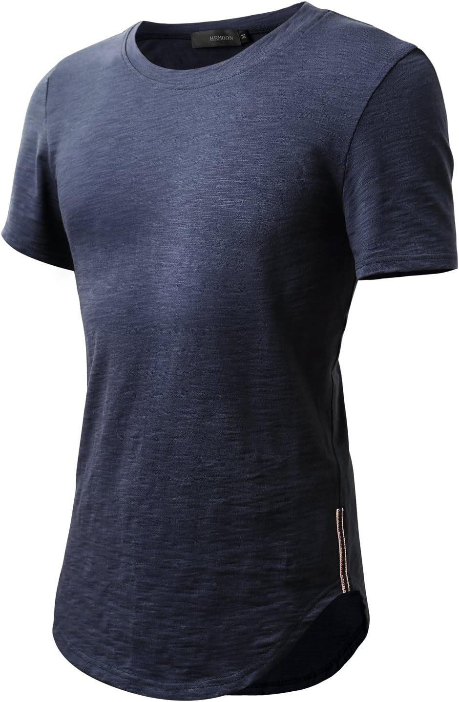 HEMOON Men's Hipster Hip Hop Elong Round Hemline Crewneck T-Shirt Blue Small