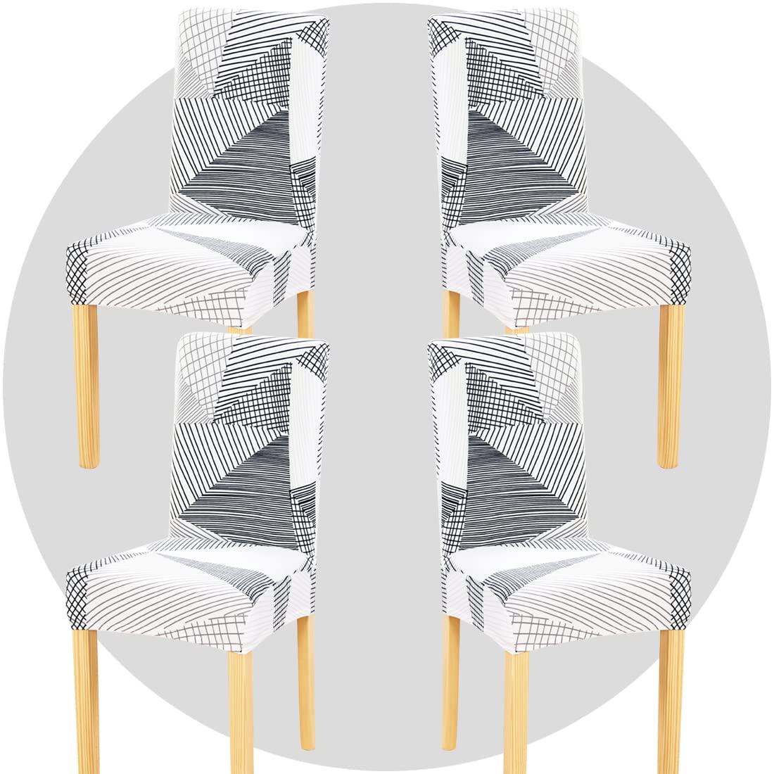 TOMMO Dining Room Chair Covers Set of 4, Stretch Removable Washable Spandex Dining Chair Slipcovers Protectors, Kitchen Chair Covers for Dining Room Party Hotel Ceremony Banquet(White Geometry)