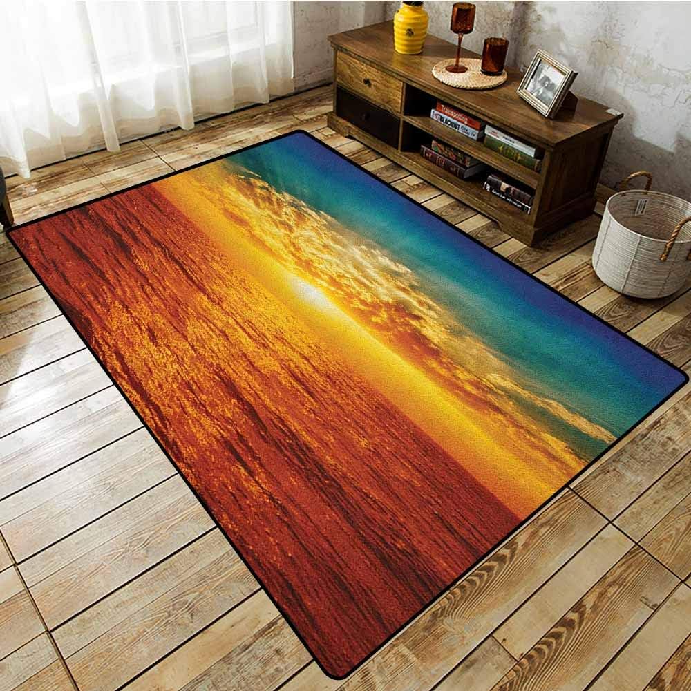 Bedroom Rug，Ocean，Sunset Clouds Exotic Seaside with Sun Rays Magical