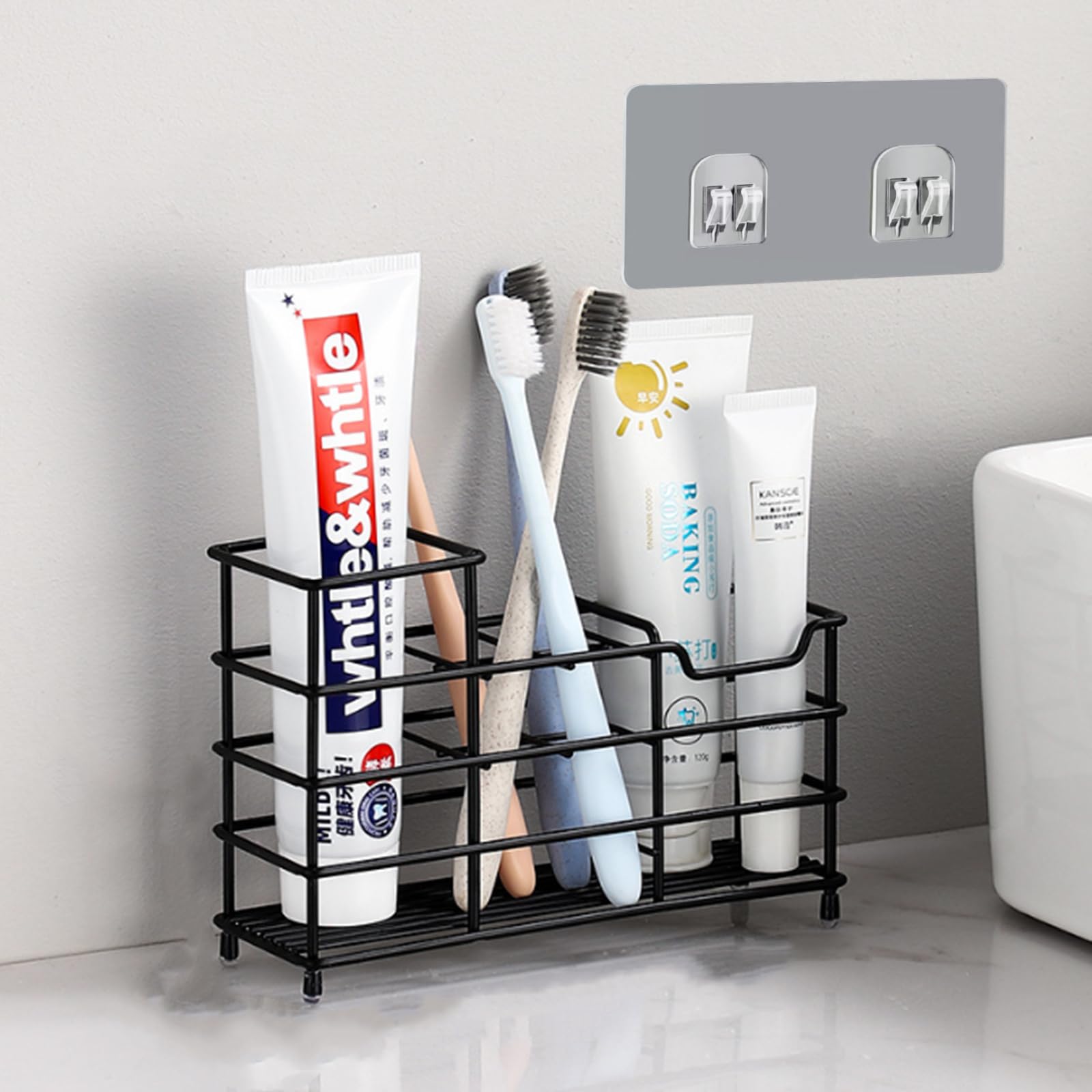 Binwat Toothbrush Holder Stainless Steel Wall Mounted Toothpaste Stand Ventilated Mould-Proof Toothbrush Caddy Eectric Toothbrush Holder Wall Stand (6 slots Black, Manual)