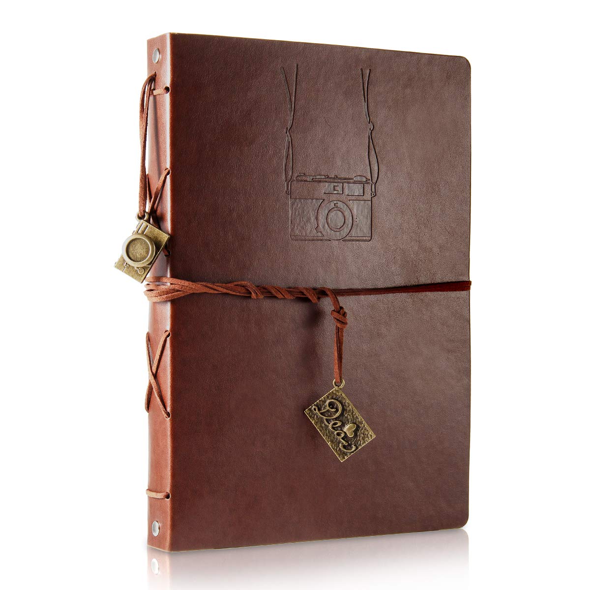 Leather Scrapbook Photo Album Vintage DIY Memory Book Wedding Guest Book Scrap Book Present for Birthday Christmas Father's Day Gift for Photographer Boy Men and women Father Husband (Camera, Large)