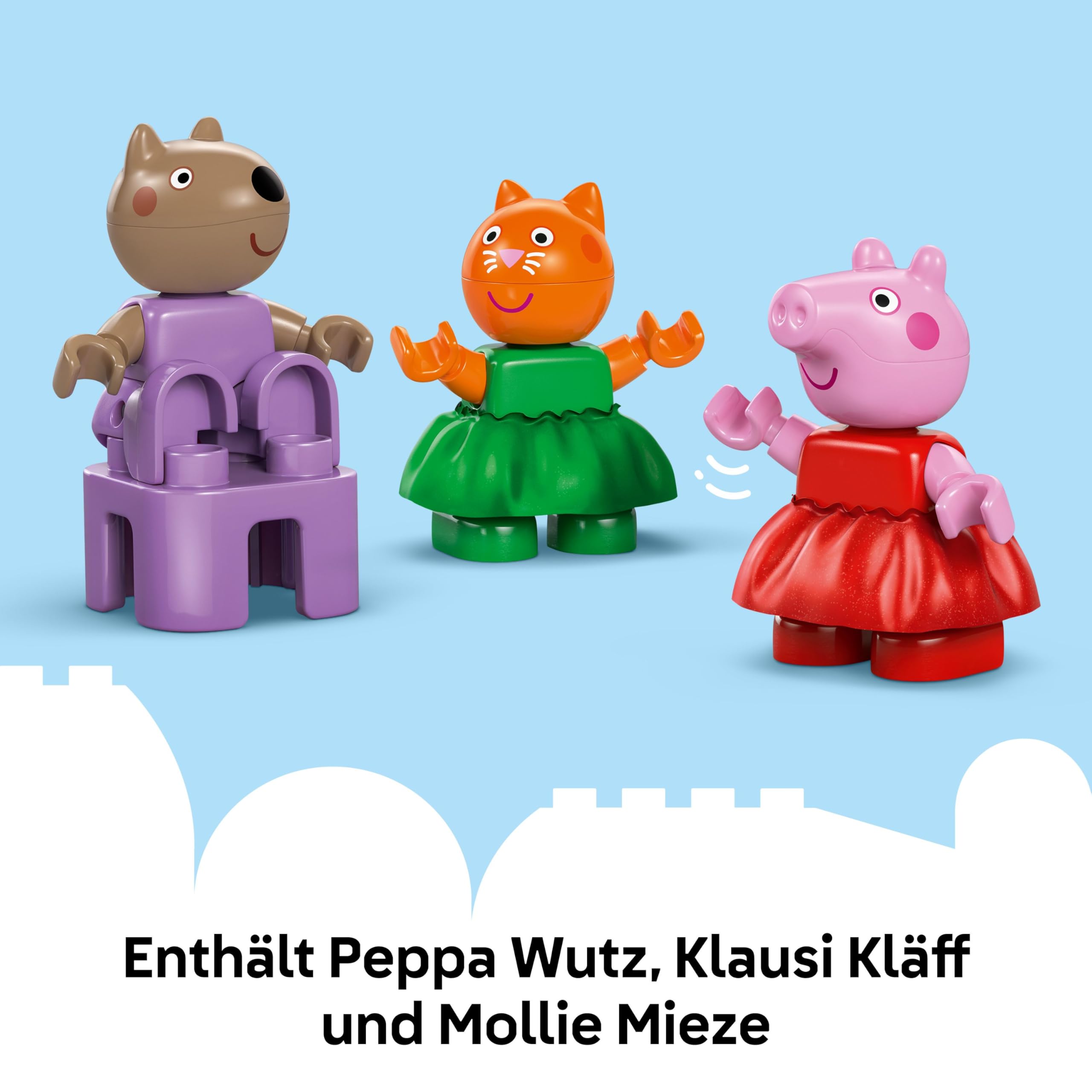 LEGO DUPLO Peppa Wutz Jahrmarkt - Montessori Spielzeug - Motorikspielzeug für Kinder ab 2 Jahren - Vorschule Spiele mit Riesenrad, Rutsche & 3 Figuren inkl. Mollie Mieze & Klausi Kläff 10453 6