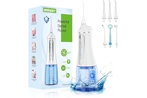 GRINEST Water Dental Flosser Cordless for Teeth Cleaner,4 Modes 5 Jet Tips Dental Oral Irrigator,Rechargeable IPX7 Waterproof,Portable Teeth Cleaning Pick for Home Trave(White)