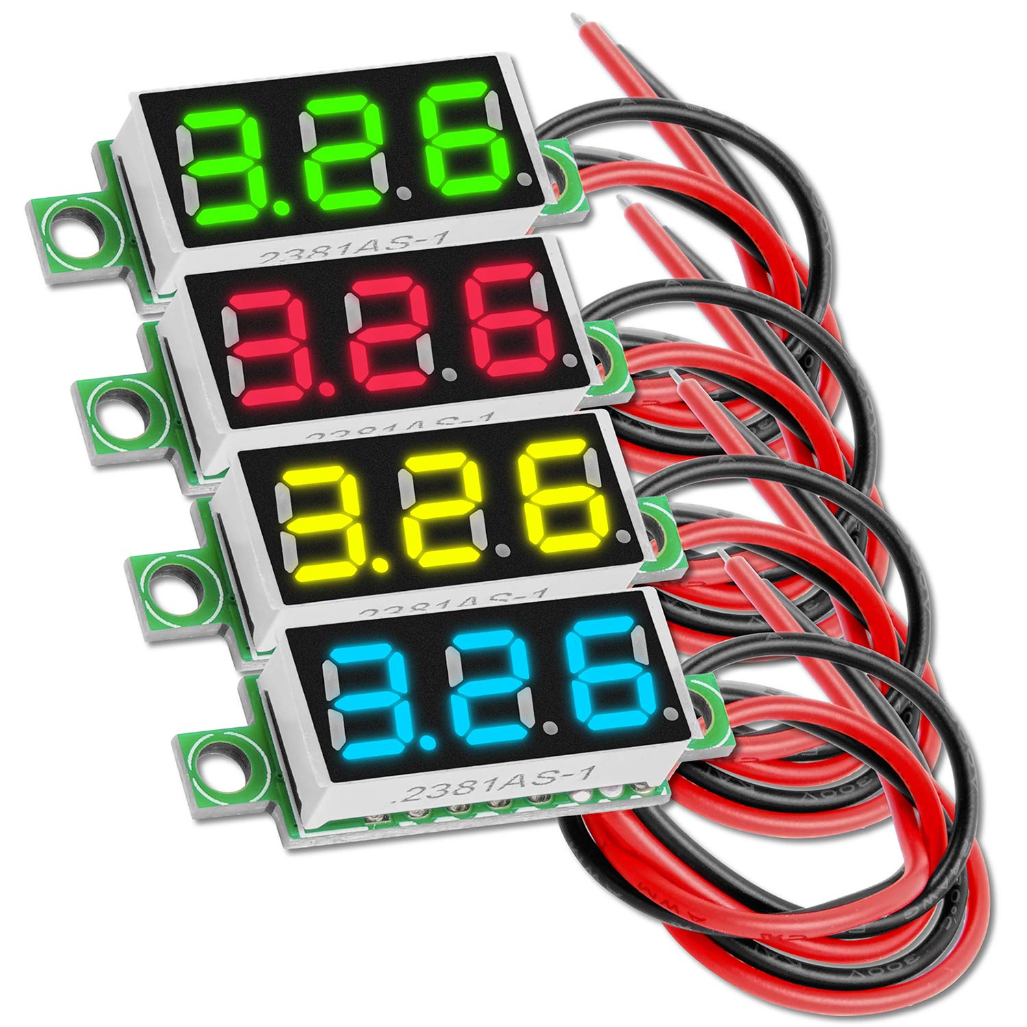 AZDelivery 0.28 Inch Mini Digital Voltmeter with 7 Segment LED Display, 2.5V - 30V, Voltage Measurement Module, 4 Colour Display, Compatible with Arduino