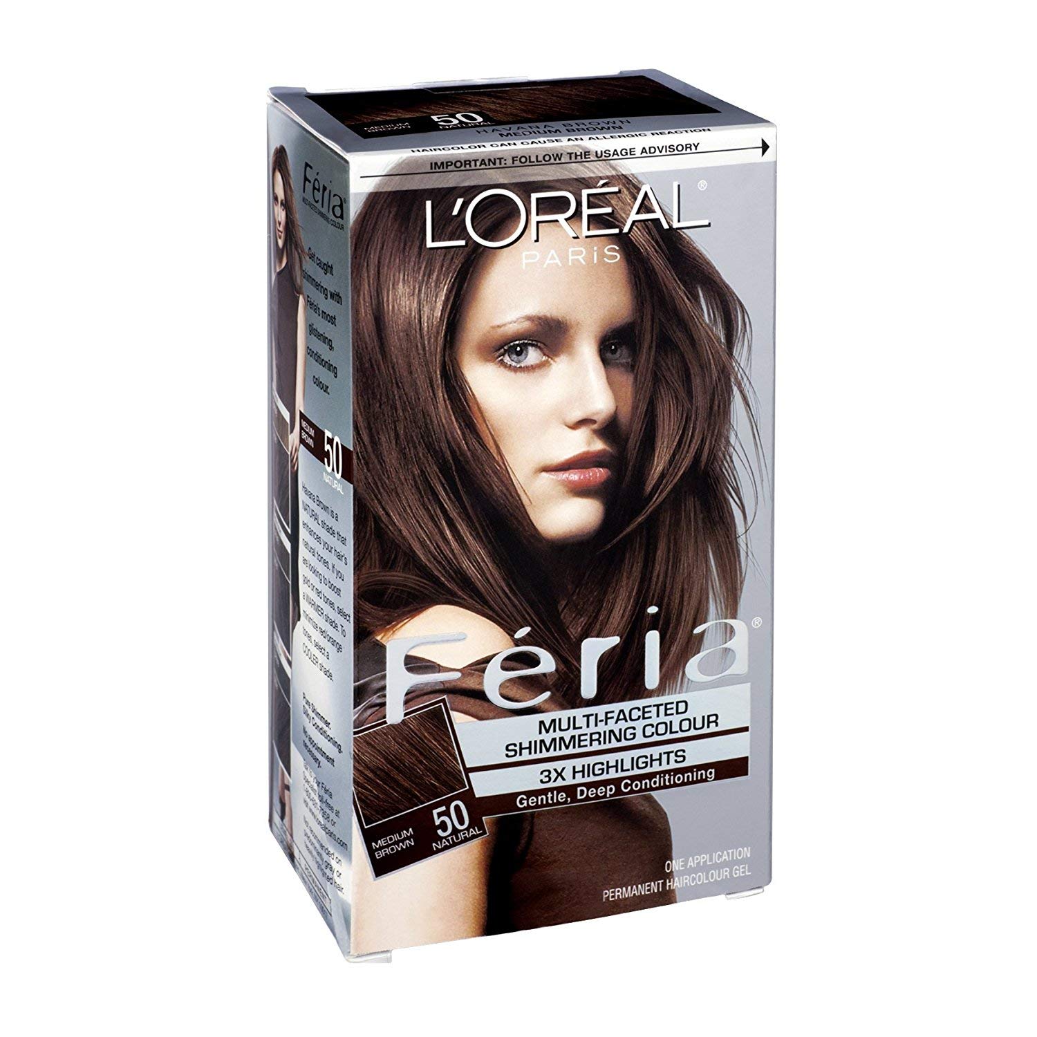 L'Oreal Paris Feria Multi-Faceted Shimmering Colour, Medium Brown [50] (Pack of 2)