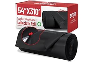 Plastic Tablecloth Roll, 310 Ft x 54 in Plastic Table Cloth Disposable Black Tablecloth Roll Premium PEVA Waterproof Black Ta