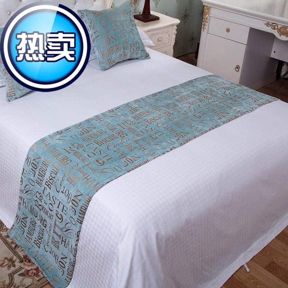 Bed Runner Bed Scarf Bedcloth Decoration Strips New Chinese-Style Simple Hotel Wine 3 Store Bed Flag Bed End Household Cushion Bed Cover-Blue Low Geometric Figure _50 50 Pillow Case Without Pillow
