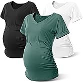 Rnxrbb Long Enough Maternity Shirts Short Sleeve Summer Pregnancy Tops& Tees Clothes V Neck Casual Outfits for Women 3 Pack