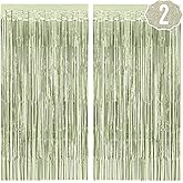 xo, Fetti Party Decorations Sage Green Foil Curtain - Set of 2 | Bachelorette Party Supplies, Cute Birthday Queen Photo Booth, Bach Martini Decor, Bridal Shower Backdrop