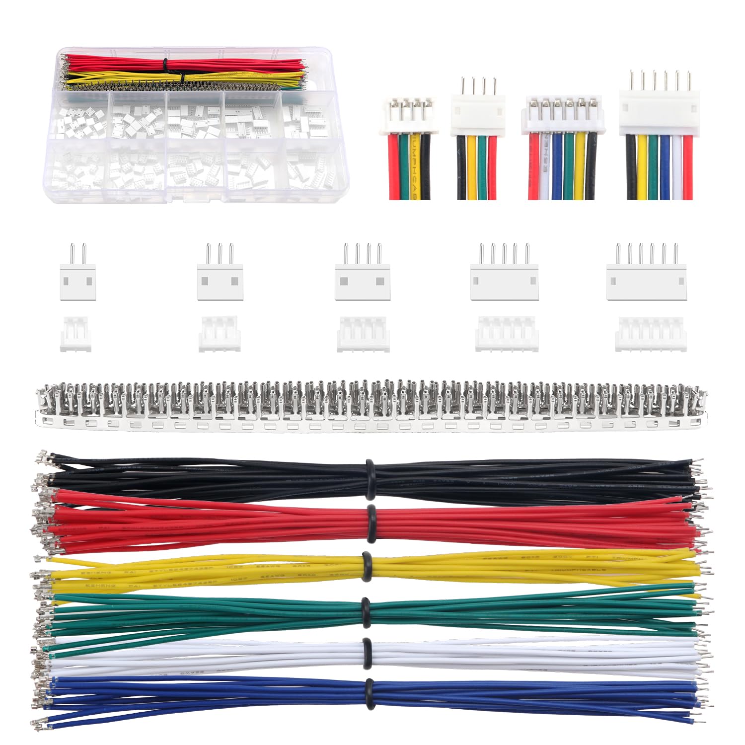 Lyeteung 420 PCS 1.5mm JST-ZH Connector Kit, JST-ZH 2/3/4/5/6 Pin Housing Female and Male Connector Plug, with 26AWG Pre-Crimped Cables Wire and Female Pin Crimp Terminal (Single)