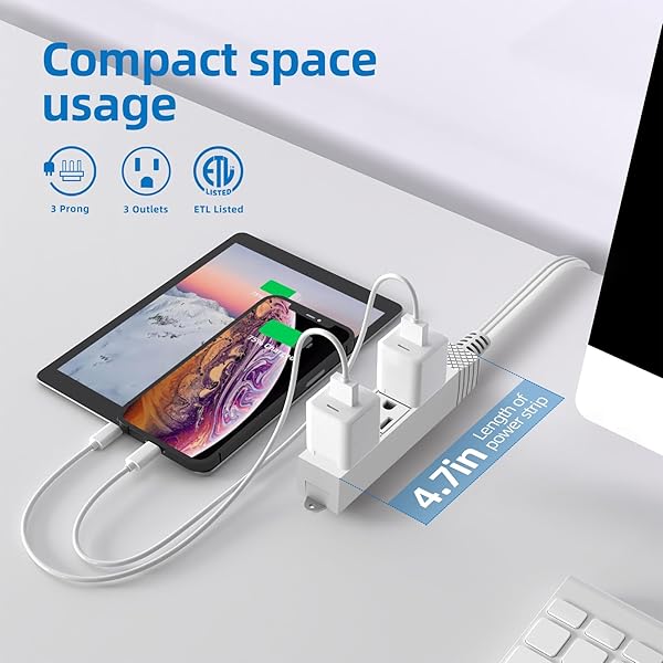 TIFFCOFIO 3 PRONG FLAT PLUG OUTLET STRIP, 18 FEET EXTENSION CORD, 9 FT ON EACH SIDE, 3 GROUNDED OUTLETS WITH MOUNTING HOLES, 13A/1625W, 16 AWG (TWIN OUTLETS, 9FT)