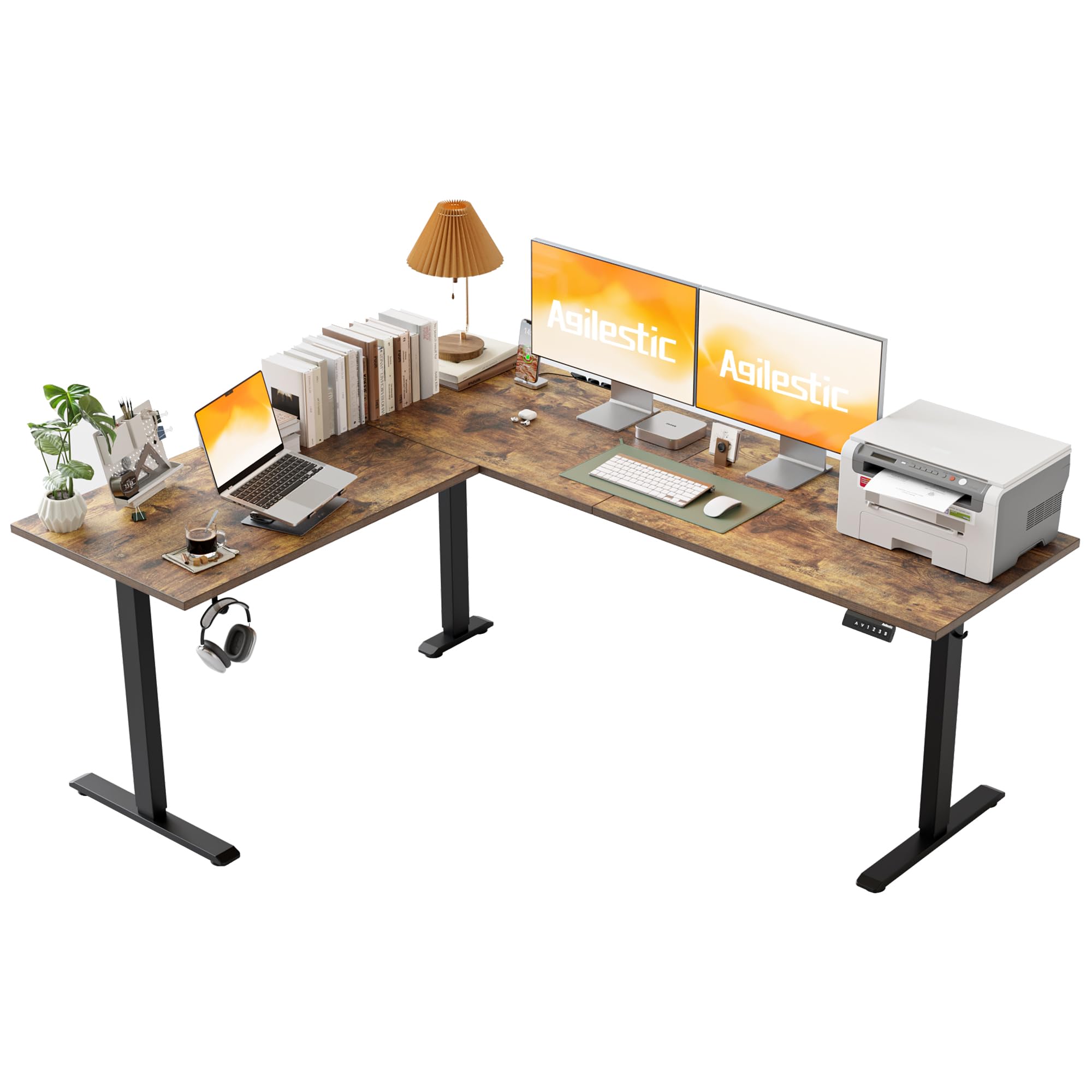 Photo 1 of Agilestic L-Shaped Standing Desk Adjustable Height, Electric Corner Standing Desk, Sit Stand Up Desk, 75x61 inch Sit Stand Computer Table, Rustic Brown