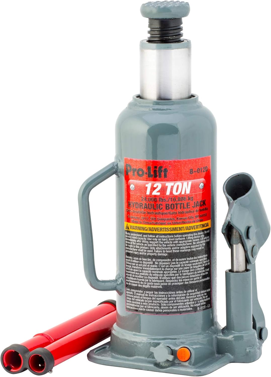 Pro-Lift B-012D Grey Hydraulic Bottle Jack - 12 Ton Capacity: Automotive