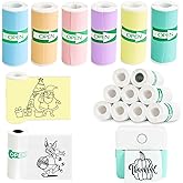 Thermal Sticker Paper - 16 Rolls Mini Printer Paper for Mini Sticker Printer, Self-Adhesive Printing Paper, 7 Colored & 8 White & 1 Transparent Roll for Photo, Lists, Study Notes, Journals(57 x 25 mm)
