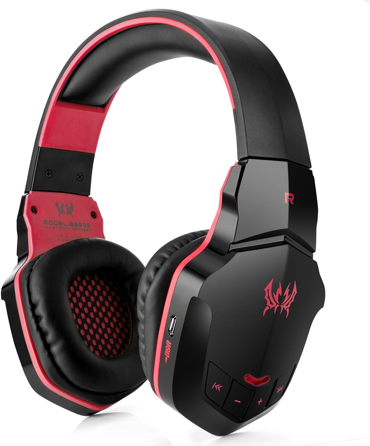 Wireless Gaming Headset, Kotion Each B3505 V4.1 Bluetooth Gaming headsets Headphones with Microphone for PC Computer Mac Laptop iPhone Smartphone (Red)