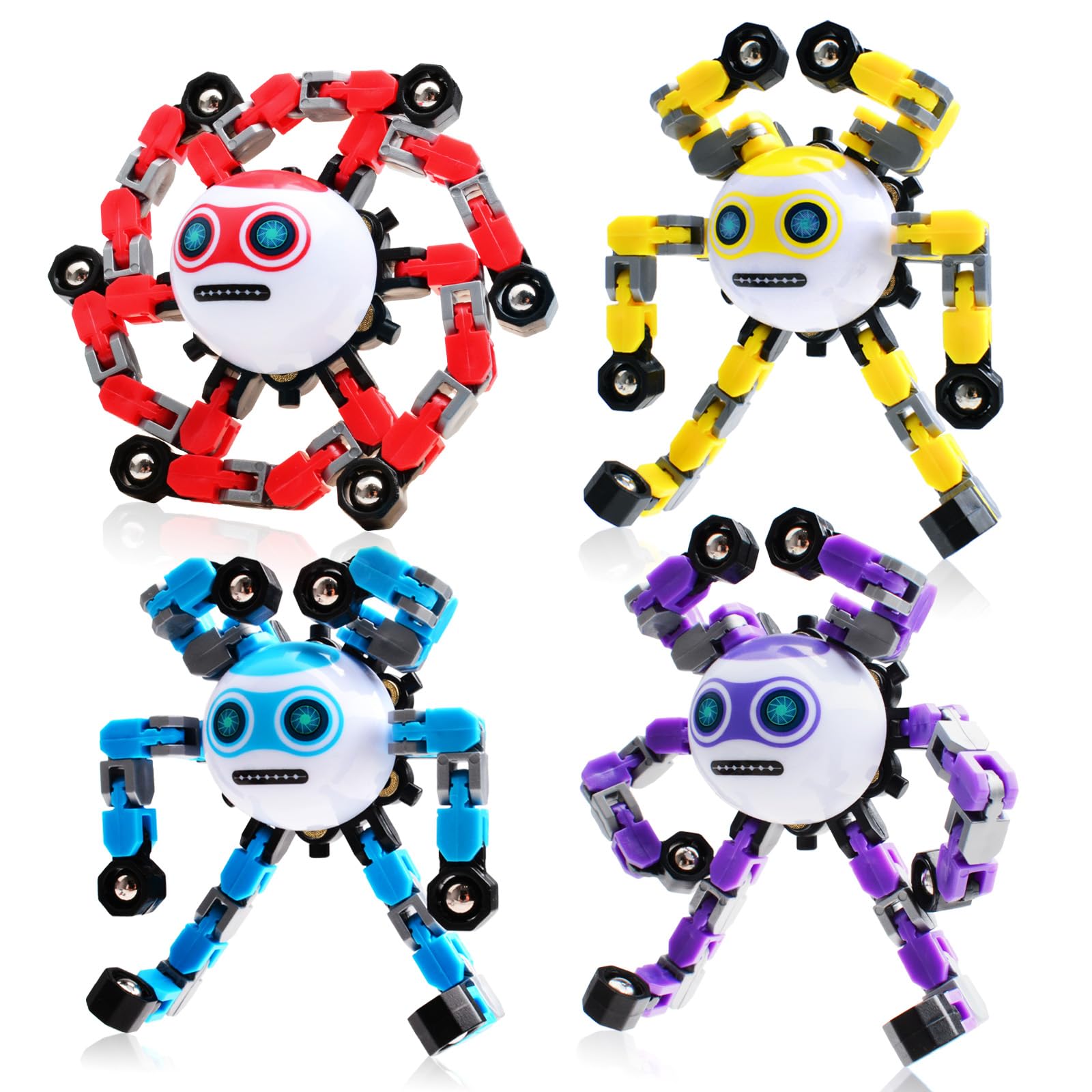 ASIOWELY 4 PCS Easter Basket Stuffers Transformable Fidget Spinners Toys for Kids and Adults Stress Relief Autism Sensory Toy for Boys Girls Teens Cool Fingertip Gyros Birthdays Gifts for Travel Toys
