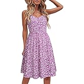 YATHON Casual Dresses for Women Sleeveless Cotton Summer Beach Dress A Line Spaghetti Strap Sundresses with Pockets