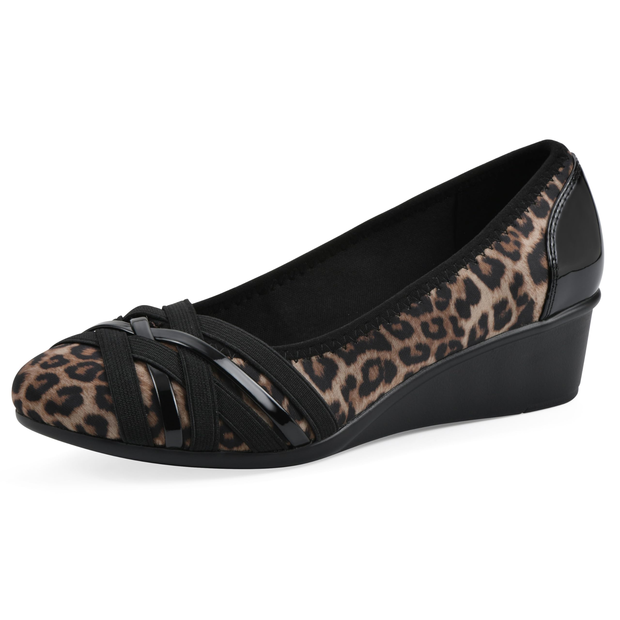 Cliffs by White Mountain Women’s Bowie Cushioned Ballet Wedge Heel, Tan/Leopard/Print, 6 W