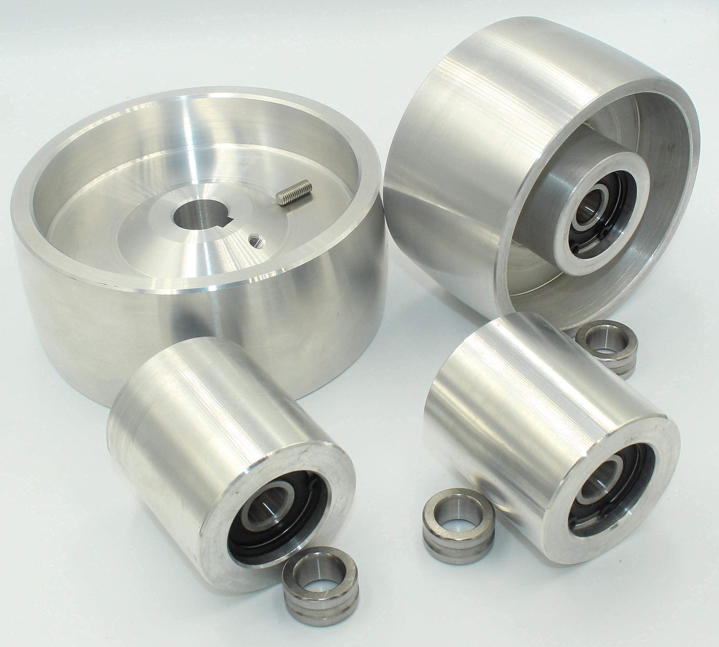 (AL5"-Track 4"-19 Shaft) CNC Machined Belt Grinder Wheel Set for Knife Grinders 130 mm Drive-19 mm Shaft 100 mm Track 50 mm Idler