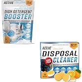ACTIVE Dishwasher Detergent Booster and Disposal Cleaner - Includes 32oz Dish Soap Boosting Powder and 24ct Disposal Cleaning Tablets