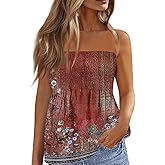 YLDBWDX Womens Tube Tops Summer Strapless Bandeau Tank Casual Loose Tunic Sleeveless Shirts Off the Shoulder Flowy Blouses