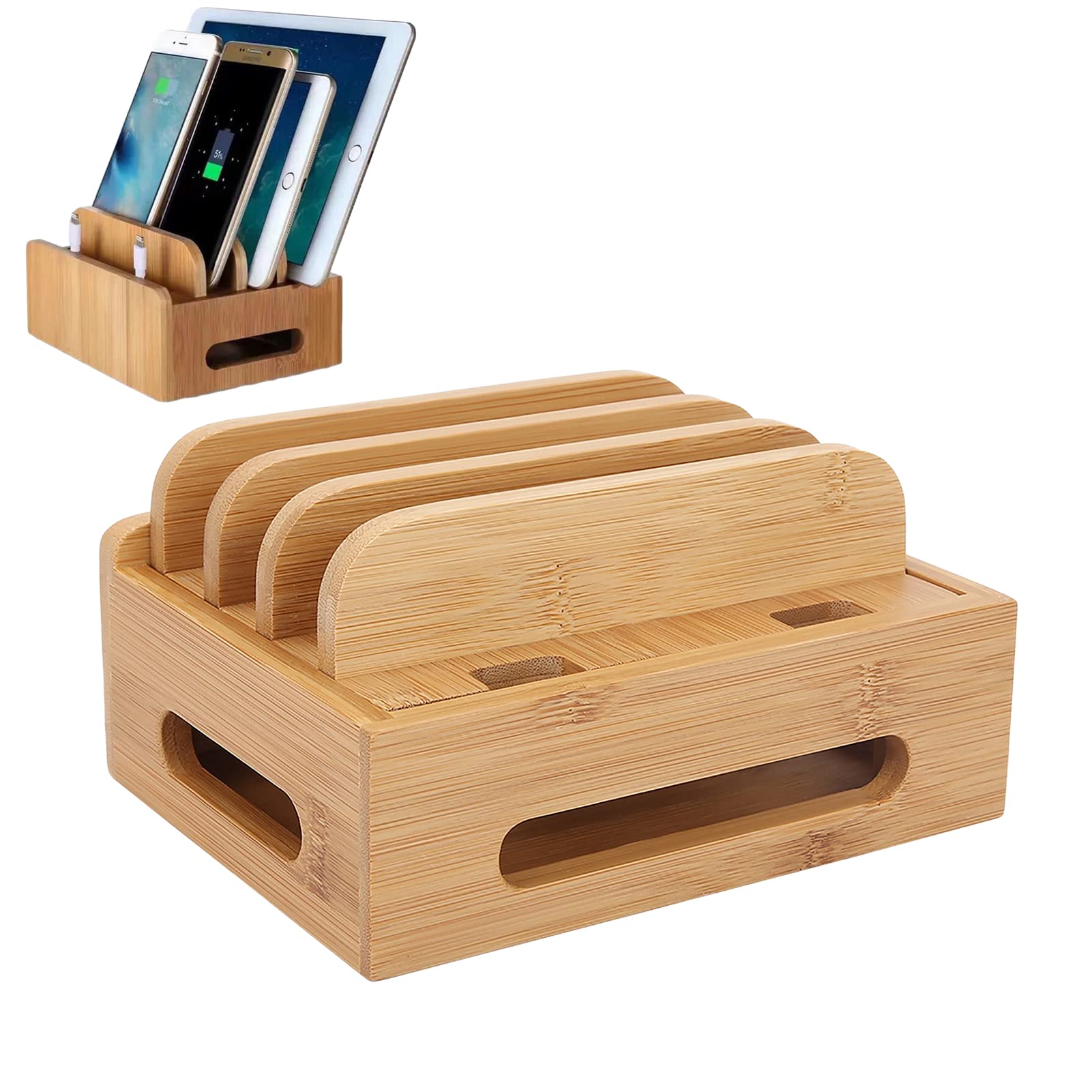 Bamboo Charging Station, Cell Phone Tablet Stand Desktop Charging Dock Holder for All Android Smartphones and Devices 11 Pro Xs Max XR 8 7 6 Plus 5C 5S 5 – Univ