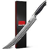 SHAN ZU Butcher Knife in High Carbon Powder Steel, 12 Inch Brisket Knife for Meat Cutting, Carving and Slicing Knives with Ergonomic Pakkawood Handle, Ultra Sharp Meat Breaking Knives