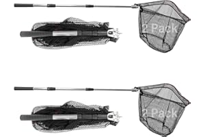 SHOUKEN 2 Packs Fishing Net with Handle,Portable Telescopic Fishing Net,Telescoping Net Pole,Fishing Net Telescoping Handle,Fish Net,Fishing Nets,Extend to 40-63 Inches for Kids Men,for Salmon,Catfish,Bass