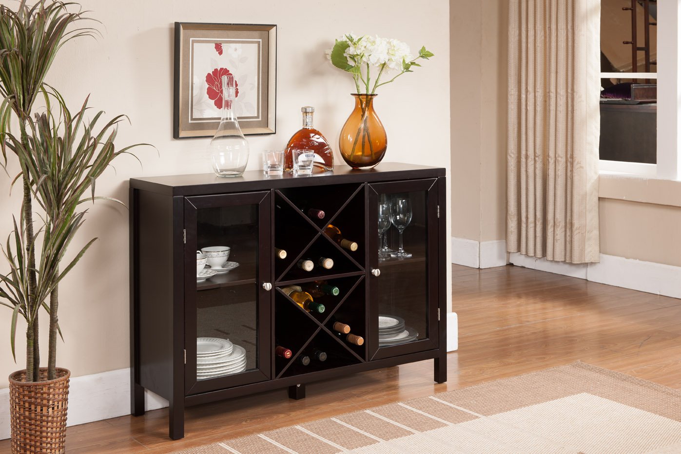 Kings Brand Furniture Wood Wine Rack Console Sideboard Table with