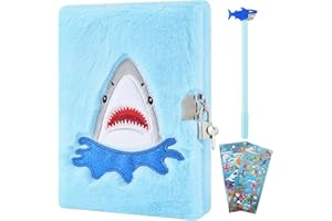 PJDRLLC Shark Diary for Boys with Lock and Keys, Kids Journal Travel Notebook for 6-10, Cute Secret Diary with Shark Pen, Stickers, Practical Gift for Birthday Easter, Prizes for Students