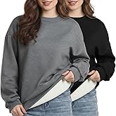 Chicingyou 2 Pack Women's Sherpa Lined Sweatshirts Crewneck Fleece Pullover Long Sleeve Tops Winter Soft Sweatshirts no hood