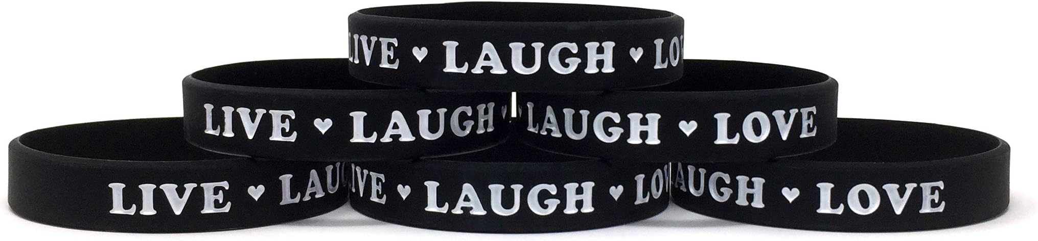TheAwristocrat 6 Pack Live Laugh Love with Hearts Inspirational Silicone Wristband Rubber Bracelet