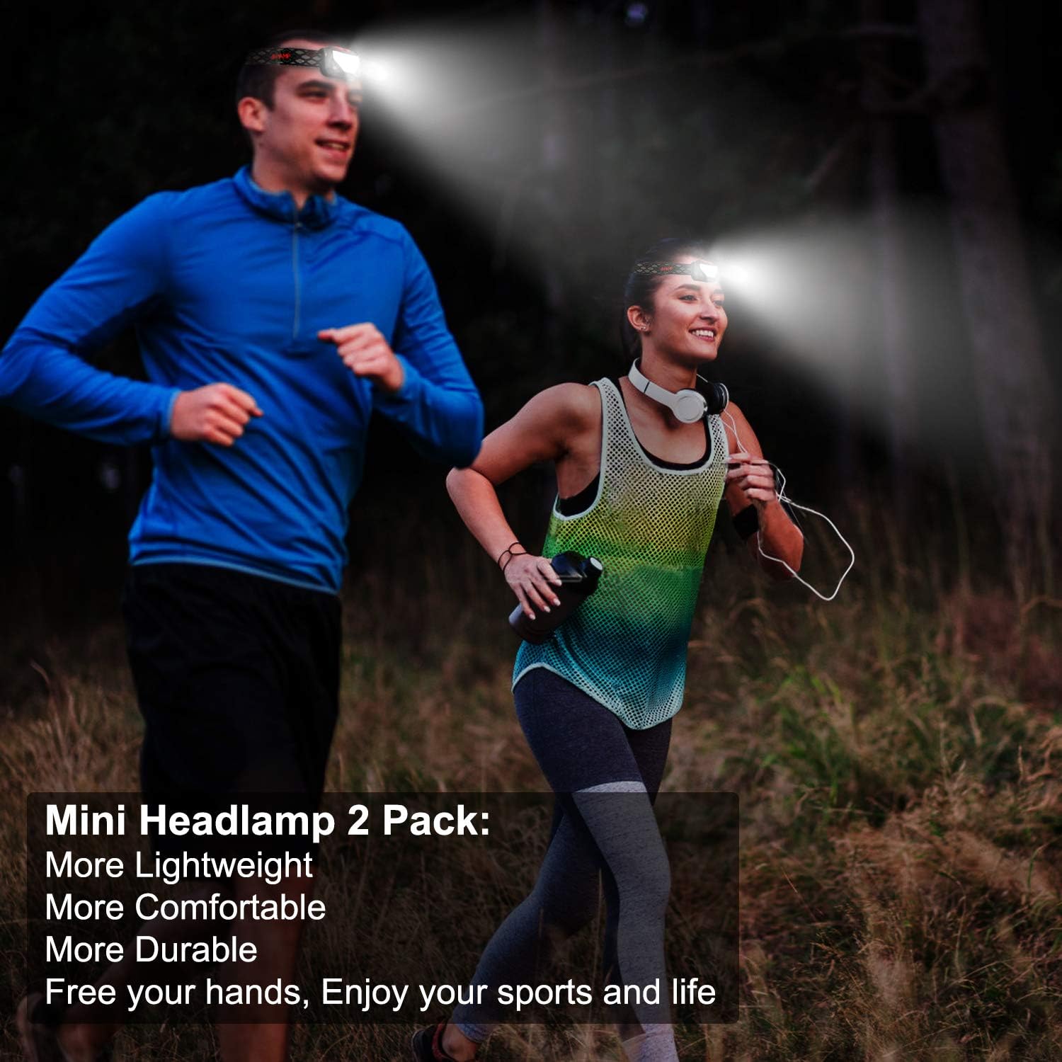 Soft Digits Headlamp Flashlight, 1000 Lumens USB Rechargeable Headlight, 8 Modes Work Light, Waterproof Head Lights with Motion Sensor and Built in Batteries for Outdoors, Household, 2Pack - - 